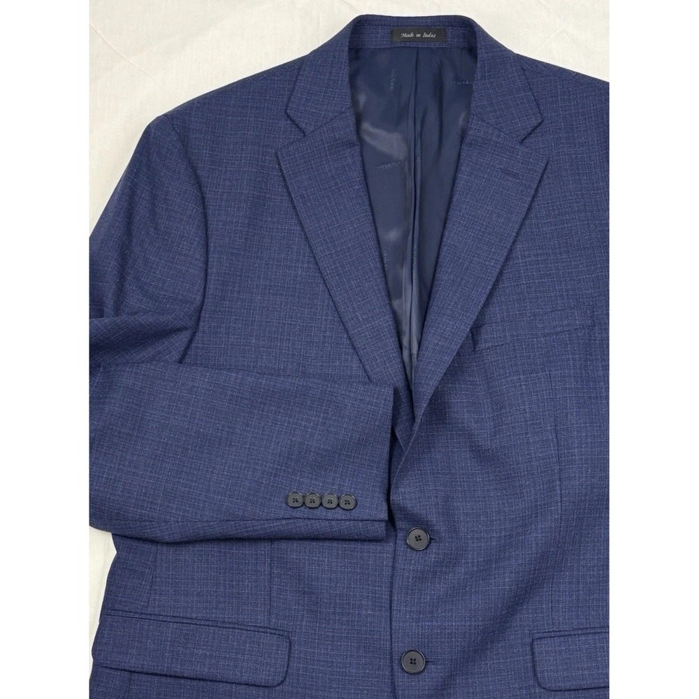 Calvin Klein Wool Sport Coat 44R Multi-Tone Blue Linen-Like Weave Double Vented